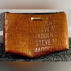 Steve Madden 12” Clutch Handbag Brown Embossed Logo